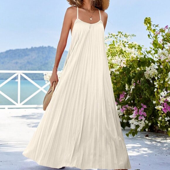 Apricot Casual Women's Loose Pleated Strap Dress - Picture 4 of 5